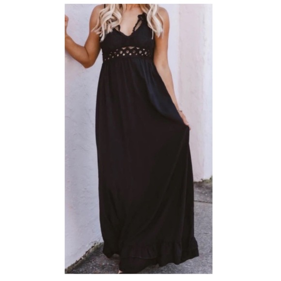 Pink Lily Dresses & Skirts - Pink Lily Such A Delight Black Lace Maxi Dress